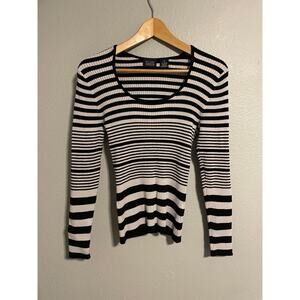Hillard & Hanson Womens Sweater Small Black Striped Ribbed Slim Fit Grunge Y2K